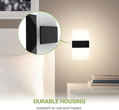 ASD 8 Inch Indoor LED Wall Sconce - 10W 2700K-5000K Dimmable Black Wall Sconce Lights for Living Room, Bedroom, Bathroom, Hallway - Modern Wall Sconces Hardwired, ETL Interior Light, Set of 2