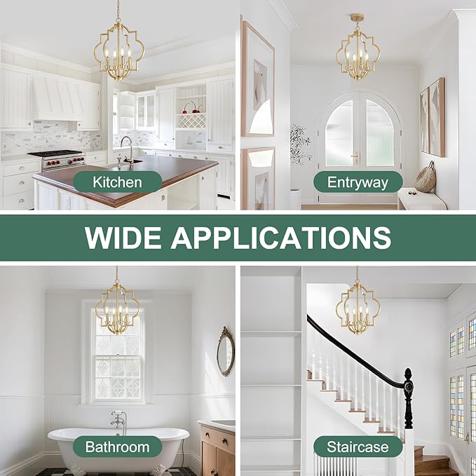 4-Light Small Gold Chandelier, 15.6 inch Farmhouse Light Fixtures for Dining Room, Champagne Gold Pendant Light for Entryway Foyer Kitchen Island