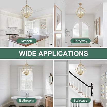 4-Light Small Gold Chandelier, 15.6 inch Farmhouse Light Fixtures for Dining Room, Champagne Gold Pendant Light for Entryway Foyer Kitchen Island