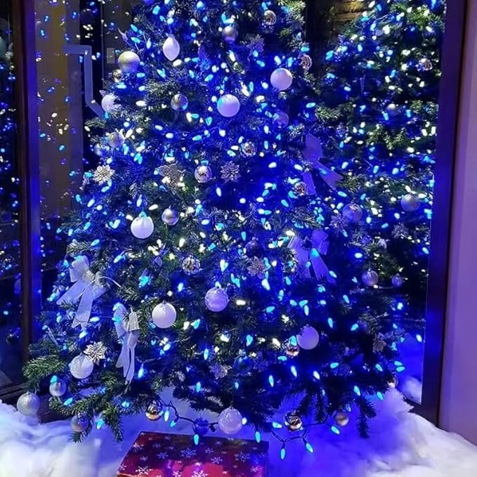 Christmas Lights 100 Counts,26.5 Feet Indoor Outdoor,Green Wire Connectable of Lighting String Blue,Decorations for Holiday, Party,Festival,Christmas String Lights (Green-Blue)