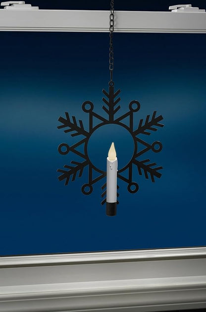 CW1510A Battery Powered 12 Inch Metal Snowflake Window Wreath with Hot Spot Flickering Flameless Candle Light and Automatic Timer,
