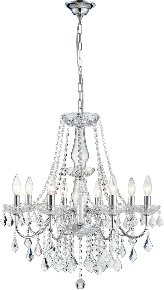 Modern Crystal Chandelier, 8-Light Crystal Chandeliers for Dining Room Light Fixture, Crystal Pendant Ceiling Light Chrome Lighting Fixture for Living Room Hallway Foyer Bedroom Kitchen Bathroom