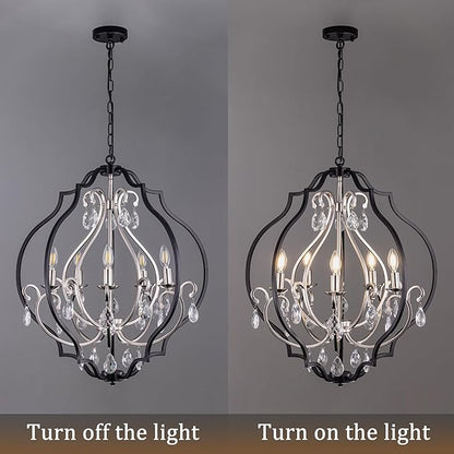TOCHIC 5 Lights Farmhouse Chandelier, Rustic Orb Chandeliers for Dining Room, Black Crystal Chandelier Light Fixture for Living Room, Bedreoom, Hallway, Nickel, D 27"