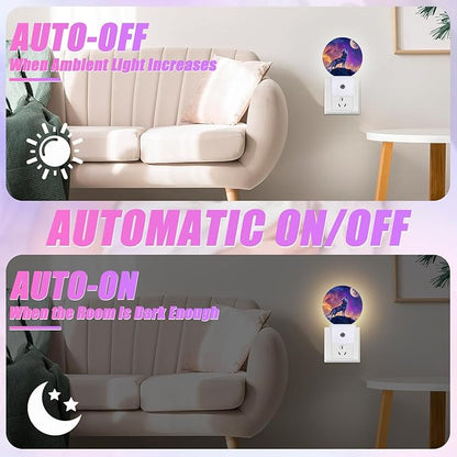 Wolf Night Light Full Moon Night Lights LED Lamp Round Plug into Wall Nightlight with Dusk to Dawn Sensor Home Hallway Stairway Kitchen Decor