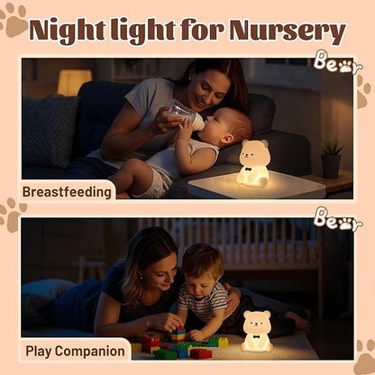 Attivolife Teddy Bear Night Light for Kids, Baby Nursery Beside Silicone Lamp, Protable USB Rechargeable Kids' Bedroom Nightlight with 8 Color Lights, Birthday Christmas Gifts for Girl Boy Children
