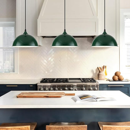 9.8 inch Green Dome Pendant Lights Kitchen Island 3 Pack, Modern Farmhouse Pendant Lights, Vintage Industrial Kitchen Pendant Lighting, Island Lights for Kitchen, Dining Room