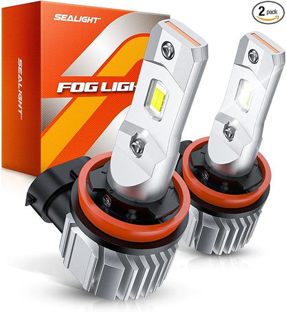 SEALIGHT H11 LED Fog Light Bulbs, 44000LM H8 H16 H11 LED Bulbs 6500K Cool White, 360° Adjustable Ring, Non-Polarity, IP68 Waterproof, Pack of 2