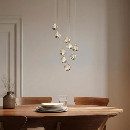 9-Light Modern Chrome Glass Globe Chandelier, Hanging Cluster Pendant Light Kitchen Island & Foyer Chandelier, Warm White 3000K, 4230 Lm, LED Modern Chandelier, Ø 15.7 in