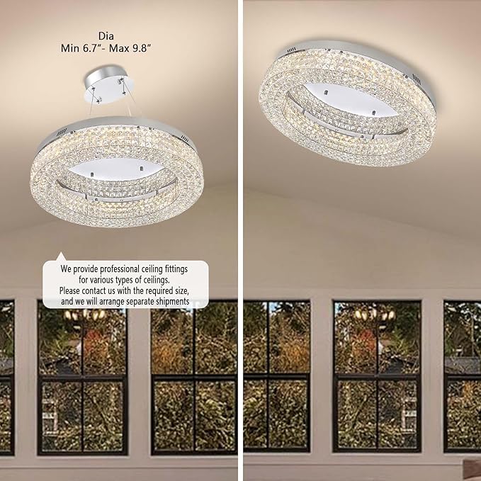 ykolupty 24" Crystal Chandeliers,Round Chandelier for Living Room Modern Ceiling Chandelier Flush Mount Ceiling Light Fixtures for Foyer Bedrooms Dining Room Hallway