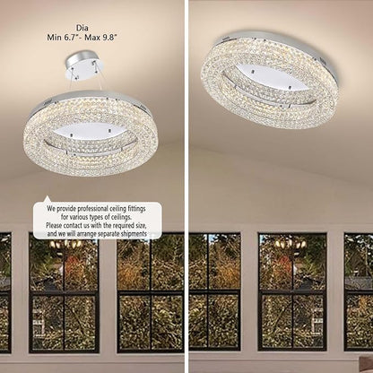 ykolupty 24" Crystal Chandeliers,Round Chandelier for Living Room Modern Ceiling Chandelier Flush Mount Ceiling Light Fixtures for Foyer Bedrooms Dining Room Hallway
