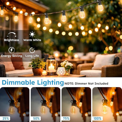 GvvooHome LED Outdoor String Lights, 100FT Waterproof Patio Lights with 32 Shatterproof S11 Plastic Bulbs, 2700K Warm White Edison Hanging Lights for Backyard, Garden, Porch, Bistro