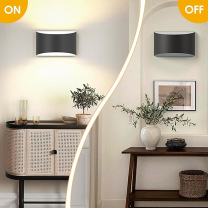 FOLKSMATE Modern LED Wall Sconces Set of 2, 3000K Warm White Up and Down Wall Mount Light, Extra Large Black Interior Wall Light Hardwired Lamp for Indoor Living Room Bedroom Hallway Basement Stairway