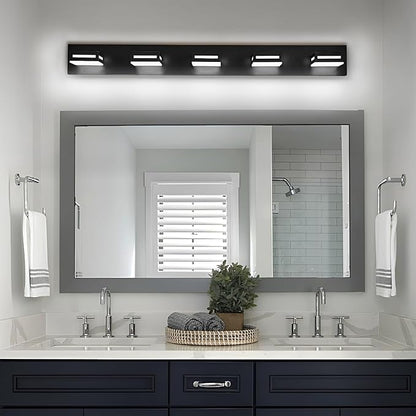 LED Modern Bathroom Light Fixtures, 5-Light 40-Inch Matte Black Vanity Lights for Bathroom Lighting Fixtures Over Mirror, 6000K Cool White 350° Rotatable Wall Lamp