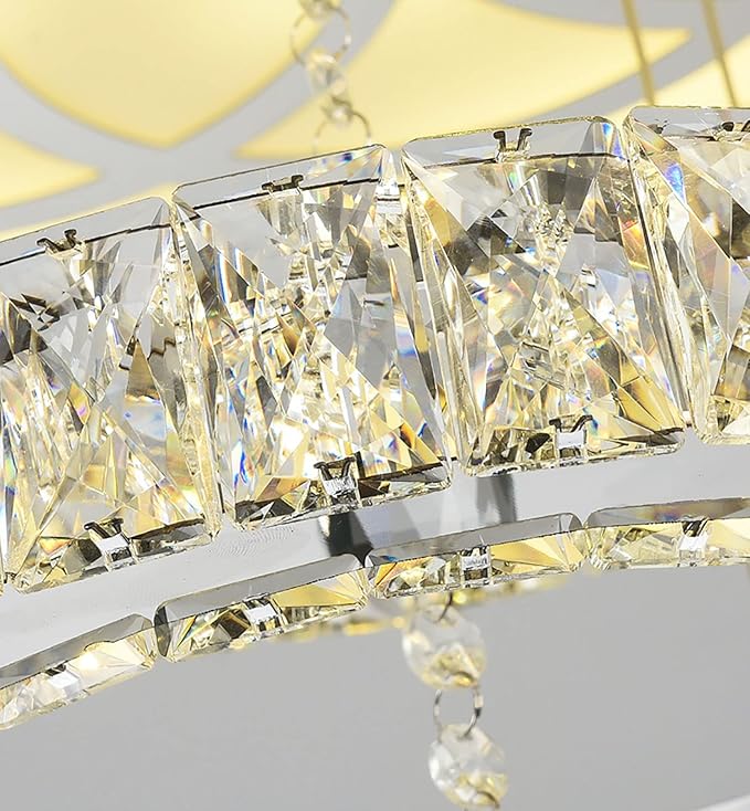 Flashing God Dia 32" Modern Crystal Chandelier Crystal Silver Ceiling Light Fixtures LED Flush Mount Ceiling Light for Living Room Bedrooms Dining Room Dimmable 2700k 4500k 6000k