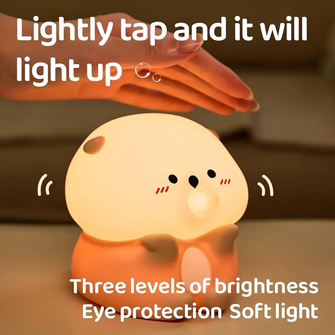Bubble Blowing Otter Night Light, 3-Level Dimmable USB Rechargeable Lamp with Timer, Soothing Animal Toy for Nursery Bedroom Dorm Decor, Gift for Boys Girls Teens Adults