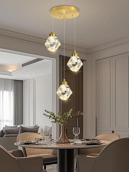 Pendant Light for Kitchen Island 3-Lights Mini Crystal Chandeliers,Crystal Ceiling Hanging Lights Pendant Ceiling Light Fixture,for Kitchen Island Dining Room Bedroom Hallway