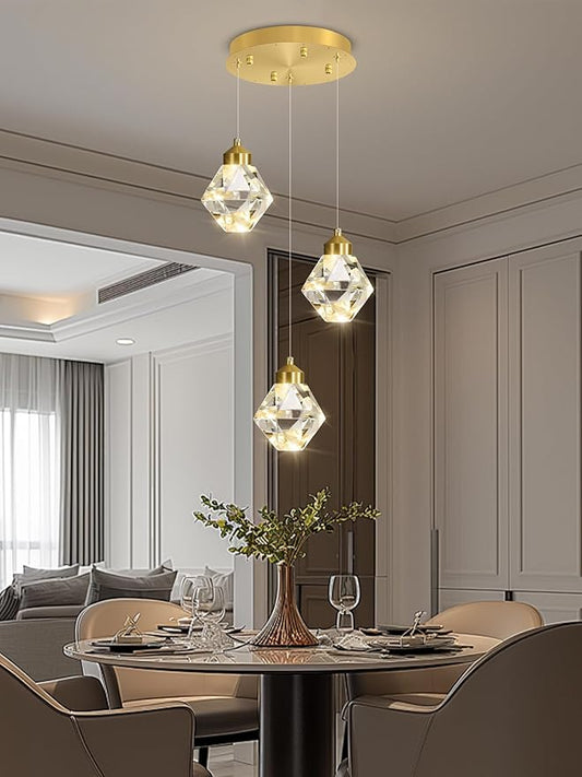 Pendant Light for Kitchen Island 3-Lights Mini Crystal Chandeliers,Crystal Ceiling Hanging Lights Pendant Ceiling Light Fixture,for Kitchen Island Dining Room Bedroom Hallway