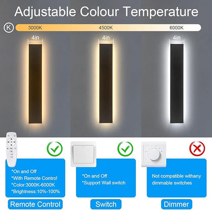 Exterior Lights for House - Dimmable Modern Outdoor Sconce Light Wall Mount, Linear Black Led Long Wall Porch Lighting Fixture for Garage Garden Front Door Patios