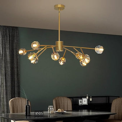 Depuley Chandelier Ceiling Light Fixture: 12-Light Modern Sputnik Chandelier for Dining Room - Height Adjustable Mid Century Gold Crystal Chandelier for Bedroom Living Room (Included G9 Bulbs)