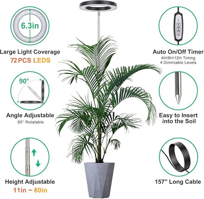 LORDEM Plant Grow Light, Full Spectrum Plant Light for Indoor Plants, Brightness Adjustable LED Growing Lamp with Auto On/Off Timer 4H/8H/12H, Height Adjustable, 2 Packs of Black