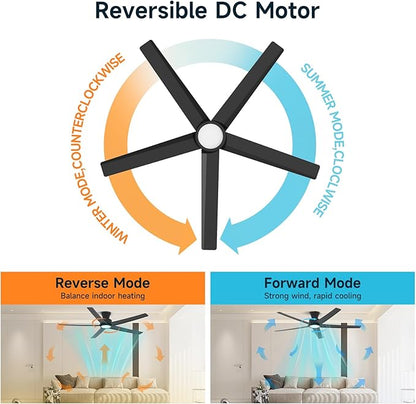 ocioc Smart Ceiling Fans with Lights,52 inch,Reversible Quiet DC Motor,Dimmable,Black Ceiling Fan Compatible with Alexa Google home Indoor/Outdoor
