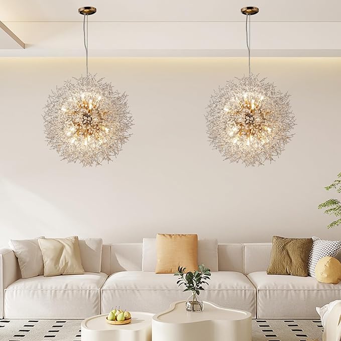 16-Light Sputnik Crystal Chandeliers Light Fixture, Modern Firework Hanging Lights, Round Gold Dandelion Pendant Lighting for Dining Room Living Room Bedroom Kitchen Island (Gold, D25.5inch)