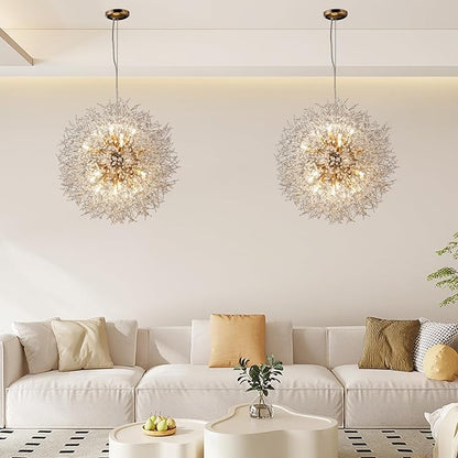 16-Light Sputnik Crystal Chandeliers Light Fixture, Modern Firework Hanging Lights, Round Gold Dandelion Pendant Lighting for Dining Room Living Room Bedroom Kitchen Island (Gold, D25.5inch)