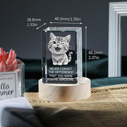Kitty Crystal Figurine, Thank You Appreciation Gifts for Mentor Teacher Nurse, Going Away Gift Retirement Gift for Women Coworker Boss, Crystal Cat Night Light