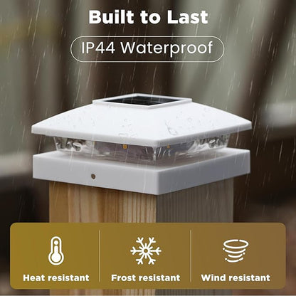 Solar Post Cap Lights Outdoor 8pack, White Waterproof Solar Powered Deck Fence Lights Fit 4x4 Wood/Vinyl Posts, Bright Warm White Solar Fence Cap Decorate Deck, Patio, Porch, Fence