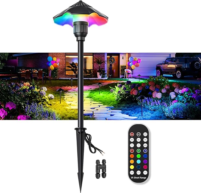 HIBOITEC 1-Pack RGBW Low Voltage Pathway Lights 3W 12-24V LED Landscape Lighting Outdoor Color Changing Landscape Lights Aluminum Waterproof Path Lighting for Walkway Yard Garden