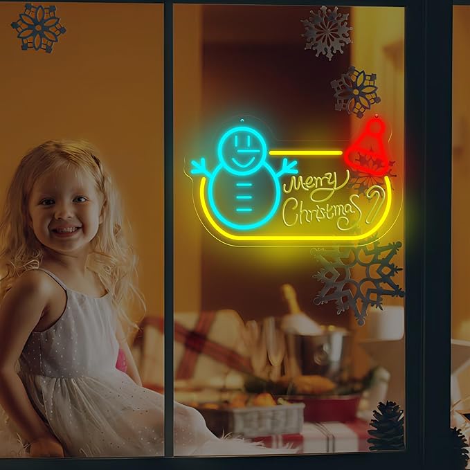 Merry Christmas Snowman Neon Sign 15.7″×9.44″, LED Wall Light – Festive Holiday Decor for Living Room, Shop Window, Office, Christmas Party & New Year Celebration