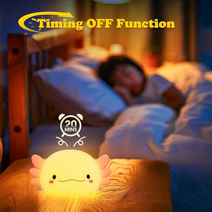 UNEEDE Axolotl Night Light for Kids with Axolotl Keychain,Animal Silicone Nursery Night Lamp, Rechargeable Table Lamp Bedside Lamp,Cute Room Decor Night Light for Bedroom,Desk Decorations,Gift
