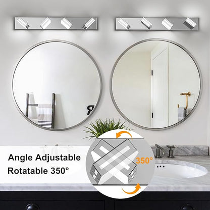 LED Modern Bathroom Light Fixtures, 4-Light 30-Inch Chrome Vanity Lights for Bathroom Lighting Fixtures Over Mirror, 6000K Cool White 350° Rotatable Wall Lamp