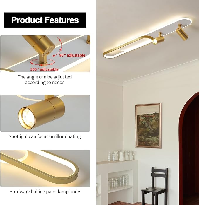 Modern LED Ceiling Light 47.2 Inch Linear Ceiling Lights with Remote Control Adjustable Light 3000K/4500k/6000K Gold Long Ceiling lamp for Living Room Kitchens Bedroom Dining Rooms Office