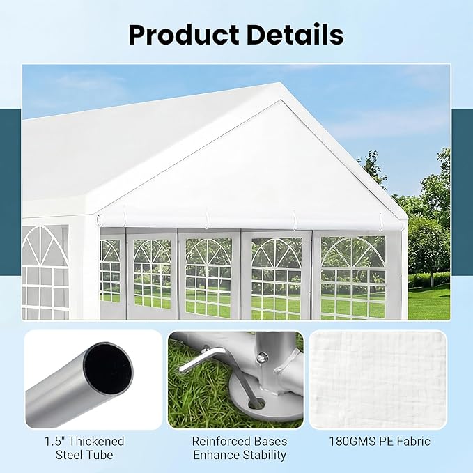 Party Tent 16x32Ft Outdoor Canopy Gazebo Heavy Duty Large Event Shelter Carport White for Wedding Parties BBQ