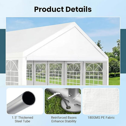 Party Tent 16x32Ft Outdoor Canopy Gazebo Heavy Duty Large Event Shelter Carport White for Wedding Parties BBQ