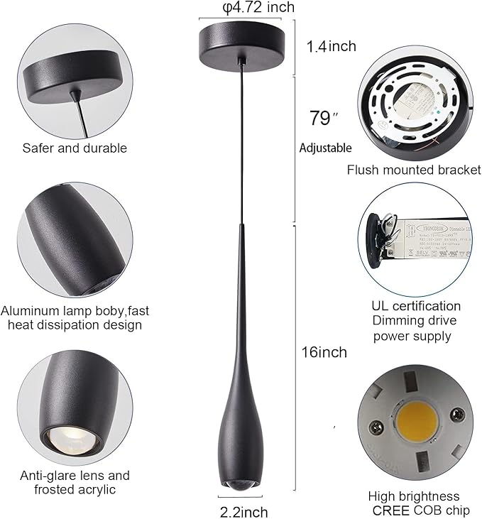 Black Pendant Lights Kitchen Island, Modern Pendant Light Fixtures, LED Hanging Light Over Sink for Bathroom, Bar, Dining Room, Bedroom（3 Pack）