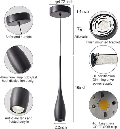 Black Pendant Lights Kitchen Island, Modern Pendant Light Fixtures, LED Hanging Light Over Sink for Bathroom, Bar, Dining Room, Bedroom（3 Pack）