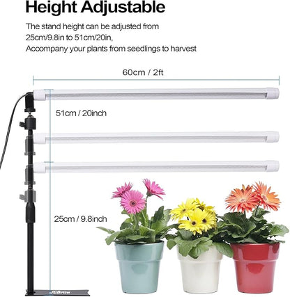 Standing LED Grow Light，Adjustable 2ft T8 Bar Plant Light, White 4500K Full Spectrum Plant Grow Lamp on Stand for Indoor Plants Seed Starting, Seedlings, Veg, Flower