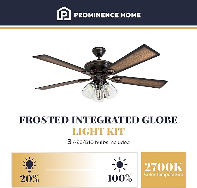 Prominence Home Glenmont, 52 Inch Farmhouse LED Ceiling Fan with Light, Pull Chain, Three Mounting Options, Dual Finish Blades, Reversible Motor - 40278-01 (Oil-Rubbed Bronze)