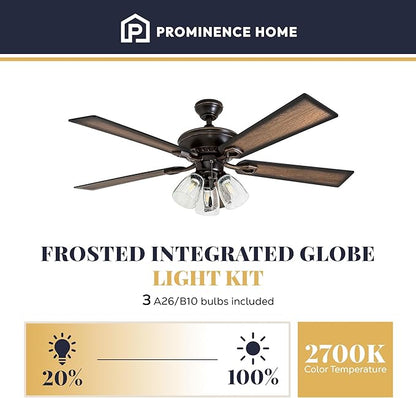 Prominence Home Glenmont, 52 Inch Farmhouse LED Ceiling Fan with Light, Pull Chain, Three Mounting Options, Dual Finish Blades, Reversible Motor - 40278-01 (Oil-Rubbed Bronze)