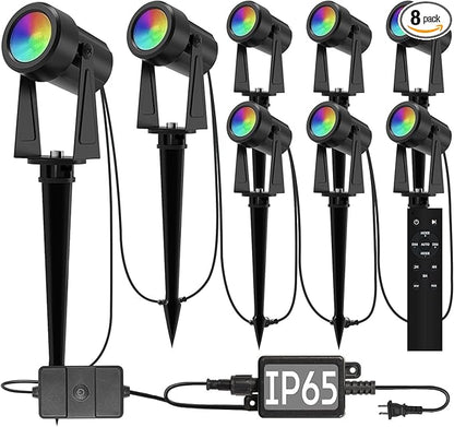 SUNTHIN Outdoor Landscape Lighting with Remote, RGBW Color Changing Spot Uplights, 8 Pack