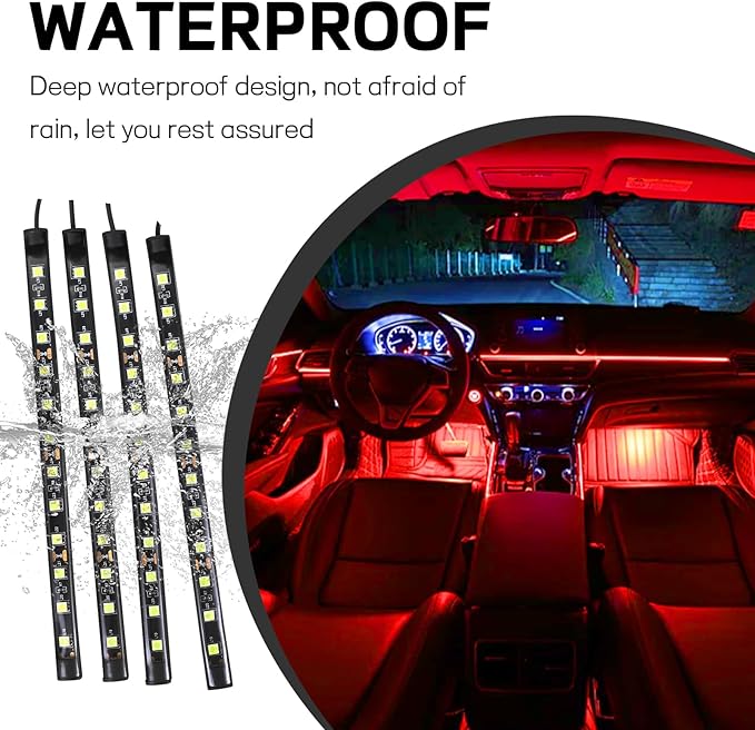 Car LED Strip Light, 12V 48 LED Interior Atmosphere Lights Under Dash Ambient Night Light, Universal Auto Interior Decorative Lamp with USB Port, Truck SUV Car Accessories (Red, USB)