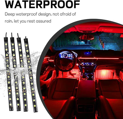 Car LED Strip Light, 12V 48 LED Interior Atmosphere Lights Under Dash Ambient Night Light, Auto Interior Decorative Lamp with Cigarette Adapter Plug, Car Accessories (Red, Cigarette Lighter)