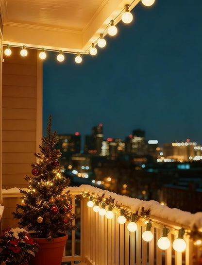 50Ft Christmas Outdoor String Lights with 27 LED Frosted White Bulbs, G40 Globe Christmas String Lights for Indoor Outdoor, Connectable Hanging Lights for Backyard Porch Balcony Patio Party Xmas Decor