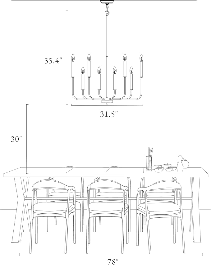 LALUZ 8-Light Gold Chandelier, 31.5'' Large Farmhouse Dining Room Light Fixture Over Table, Modern Chandeliers Hanging Lights Fixtures for Living Room Foyer Staircase High Ceilings