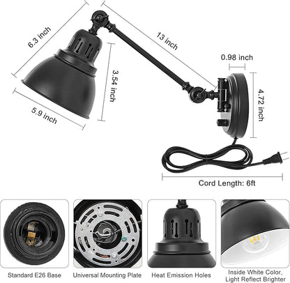 GOODATE Plug in Wall Sconces, Wall Sconce Lighting with Dimmable On Off Switch, Swing Arm Wall Lamp, Black Metal Industrial Wall Light Fixtures, Safety E26 Base, 6FT Plug in Cord