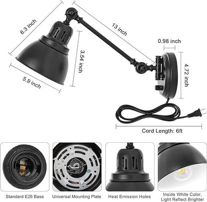 GOODATE Plug in Wall Sconces Set of 2, ENCOMLI Wall Sconce Lighting with Dimmable On Off Switch, Swing Arm Wall Lamp, Black Metal Industrial Wall Light Fixtures, Safety E26 Base, 6FT Plug in Cord