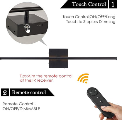 KARTOOSH Battery Operated Wall Sconces with Remote Control, Dimmable Wall Sconces Set of Two, 350°Rotate, 3000K LED Black Wireless Wall Light for Living Room, Hallway, Bedroom, 24.4 Inch (2 Pack)