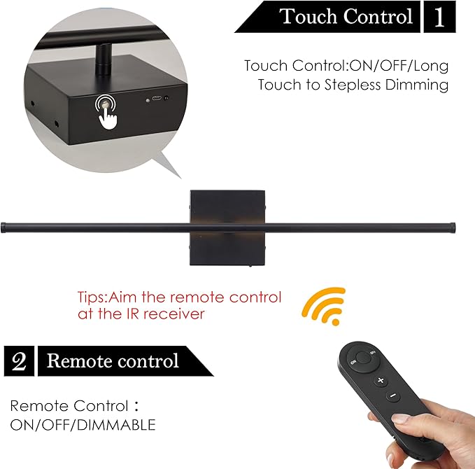 KARTOOSH 28.3 Inch Battery Operated Wall Sconces 3000K Warm White LED Wall Lights Remote Control Dimmable Set of Two 350°Rotate Wireless Lamps Home Decor for Living Room Hallway Bedroom, Black 2 Pack